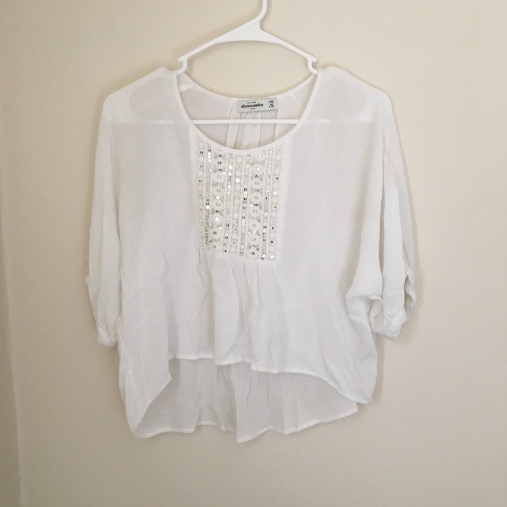 Abercrombie Girls White Blouse w/ Silver Sequins